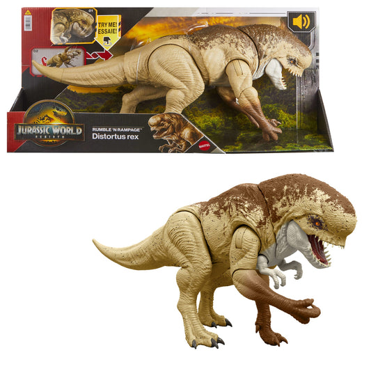 Jurassic World Rebirth Distortus Rex Action Figure, 22 inch Rumble N Rampage Dinosaur Toy, 2 Attacks