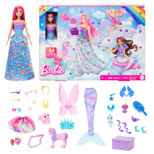 Barbie 2025 Advent Calendar, Fashion Doll & 24 Surprise Accessories, Transform To Mermaid & More